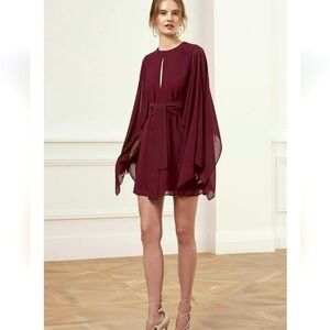 Keepsake The Label Burgundy Step Back Boho Sheer Mini Dress